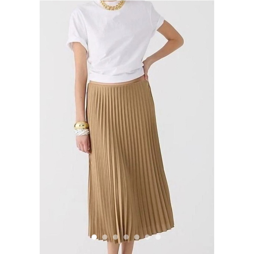 J.Crew Gold Tan Accordion Pleated Midi Skirt Quiet Luxury S